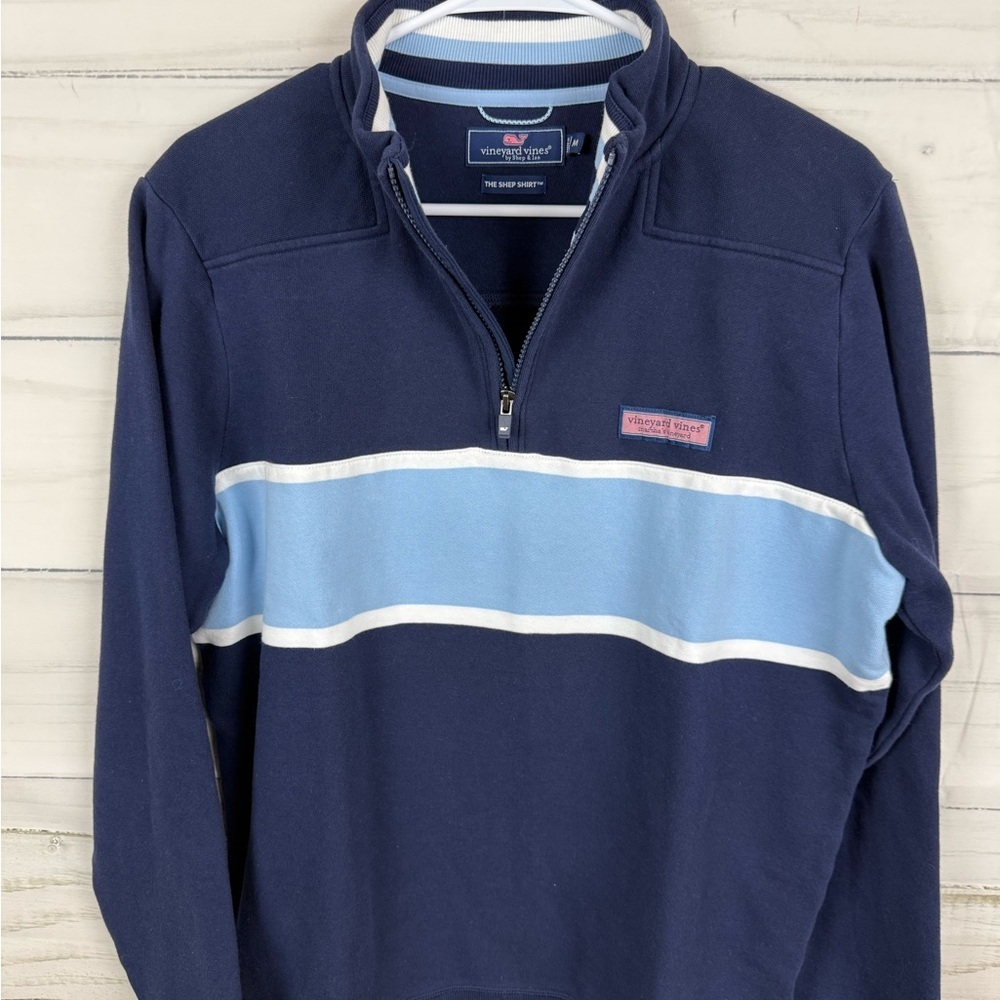Vineyard Vines Men's Zip-Up Sweater in Navy and Light Blue